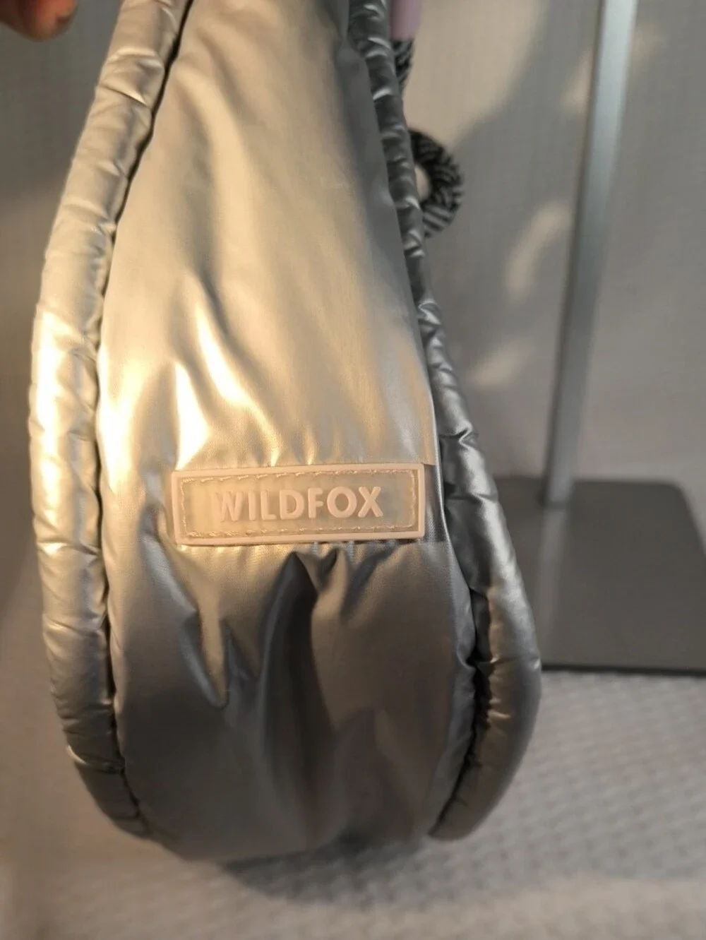 Wildfox HBWF-224-0070-30Silver Puffer Shoulder Bag with Black & White Rope Strap